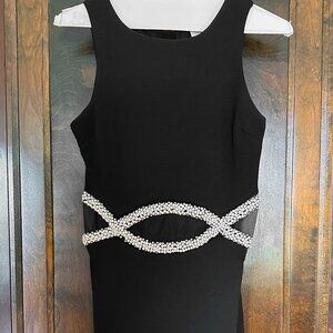 Black Bodycon Mini Scoop Tank Dress with Pearl & Mesh Detail
